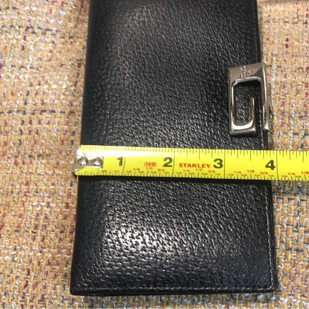 GUCCI Black Lambskin Trifold Long Wallet with Silver G Money Clasp Vintage